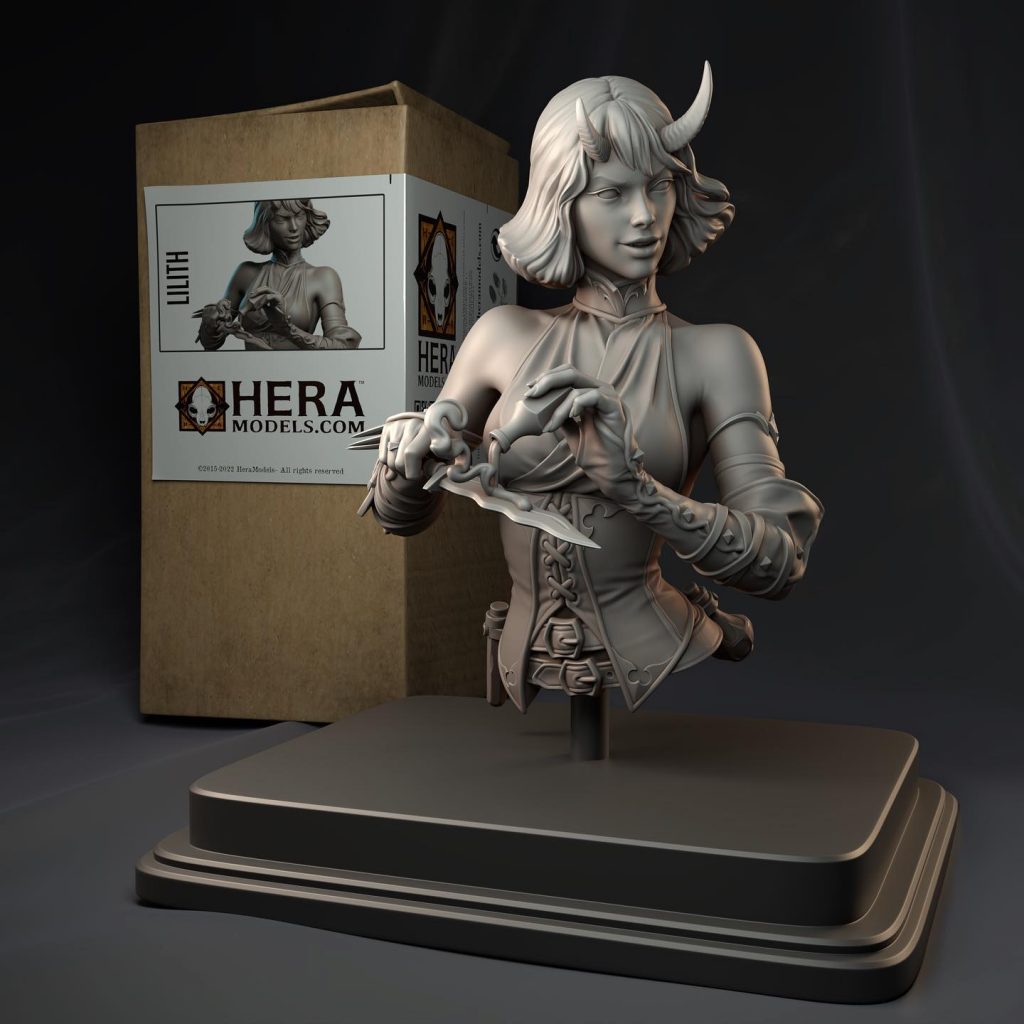 Busto de Lilith de Hera Models, figura de resina detallada con caja de presentación al fondo