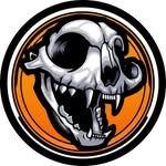 Logotipo de Hera Models con un cráneo de gato en blanco y negro sobre fondo naranja