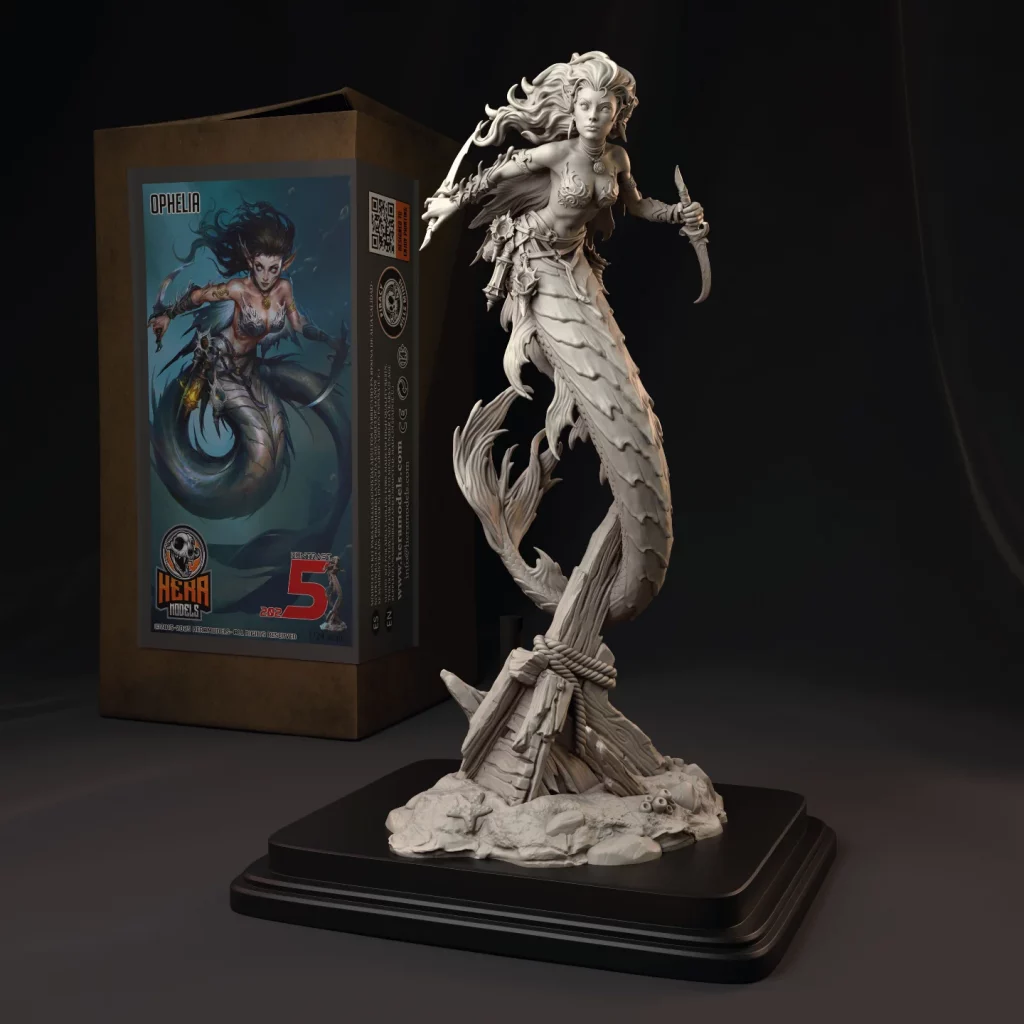 Figura Ophelia de Hera Models, guerrera oceánica de estética mitológica, con caja de presentación oficial