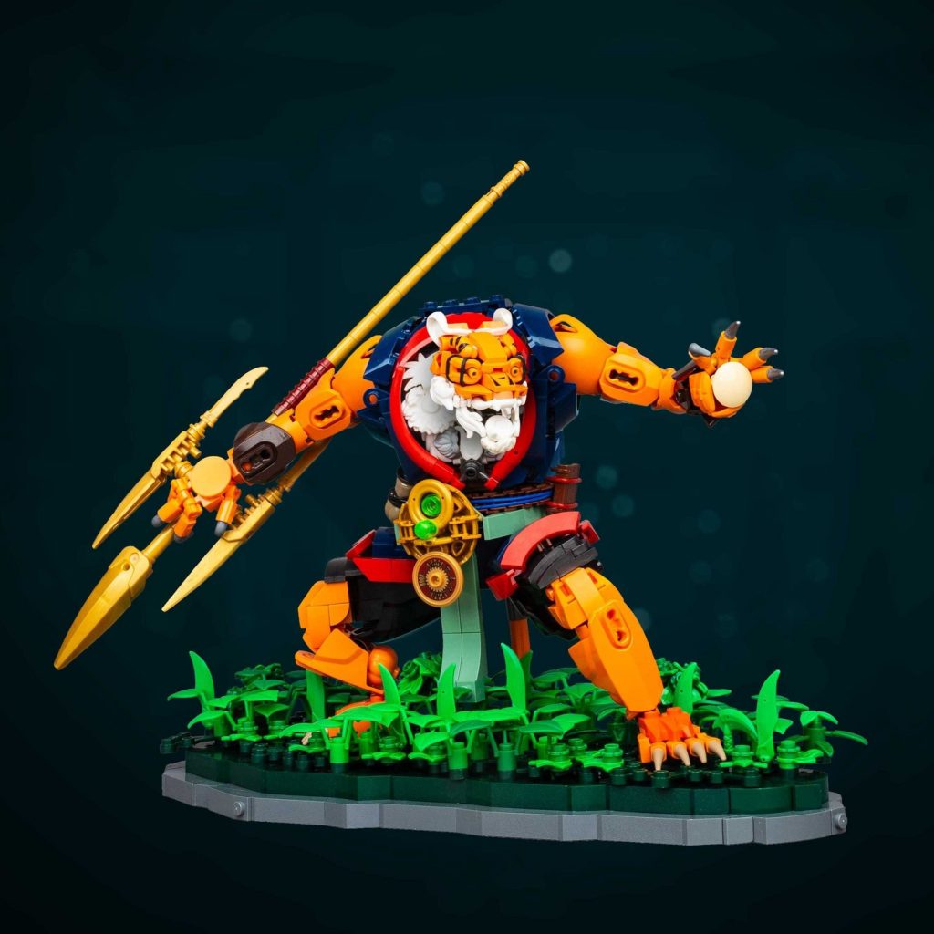 Recreación en LEGO de Tao Khan realizada por @moriartus, inspirada en la pintura de @sergiovilchesminiatures y en la escultura original de Iván Mata