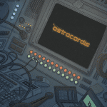 Panel retrofuturista con la interfaz de Astracordis iluminada en una consola tecnológica.