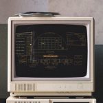 Interfaz retrofuturista de Astracordis en un monitor antiguo durante una partida online.