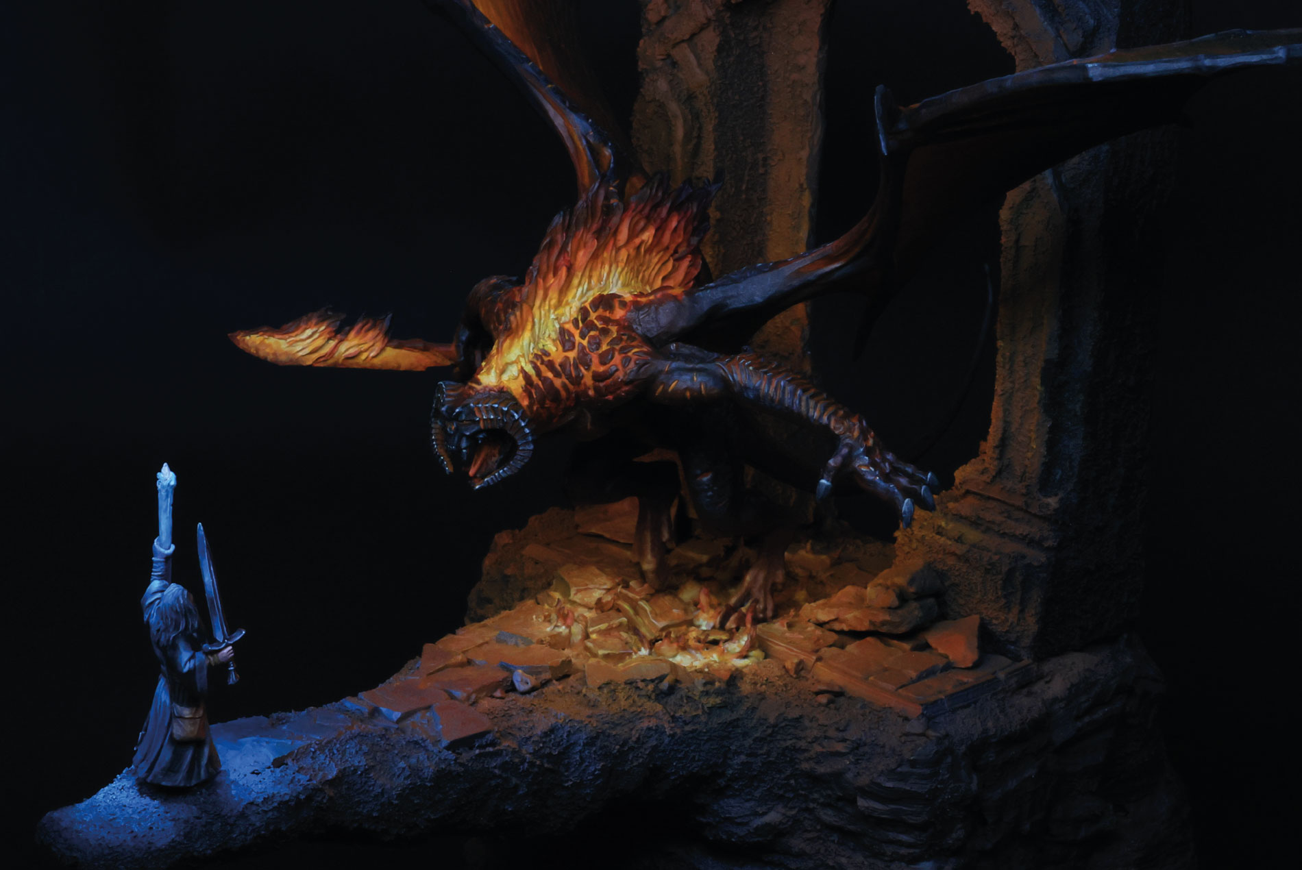 Diorama del Puente de Khazad-dûm con Gandalf frente al Balrog, pintado por Javi Lozano.