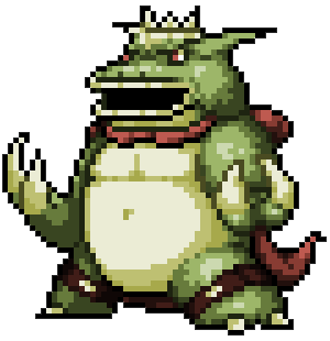 Ilustración pixel art de un monstruo rey verde de Monstruo Final