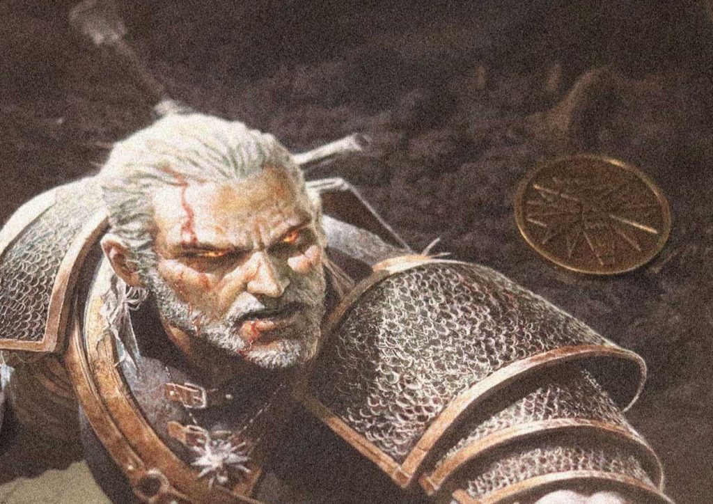 Brujo del universo The Witcher en combate, reflejo del tono adulto del juego de rol