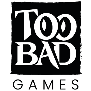 Logotipo de Too Bad Games en blanco sobre fondo negro