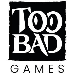 Logotipo de Too Bad Games en blanco sobre fondo negro