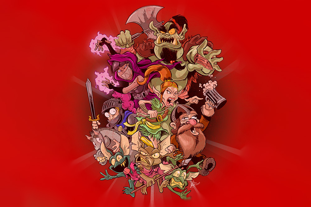 Ilustración de Gallo Games con personajes de Fantasy Race