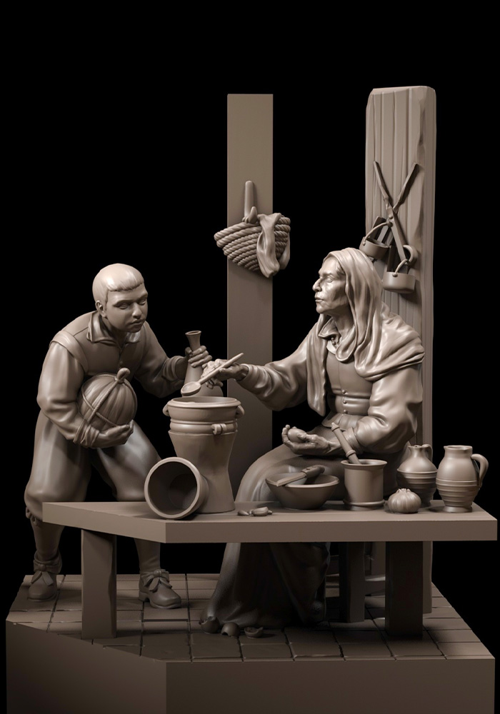 Escultura de María Esturillo inspirada en La vieja friendo huevos de Diego Velázquez