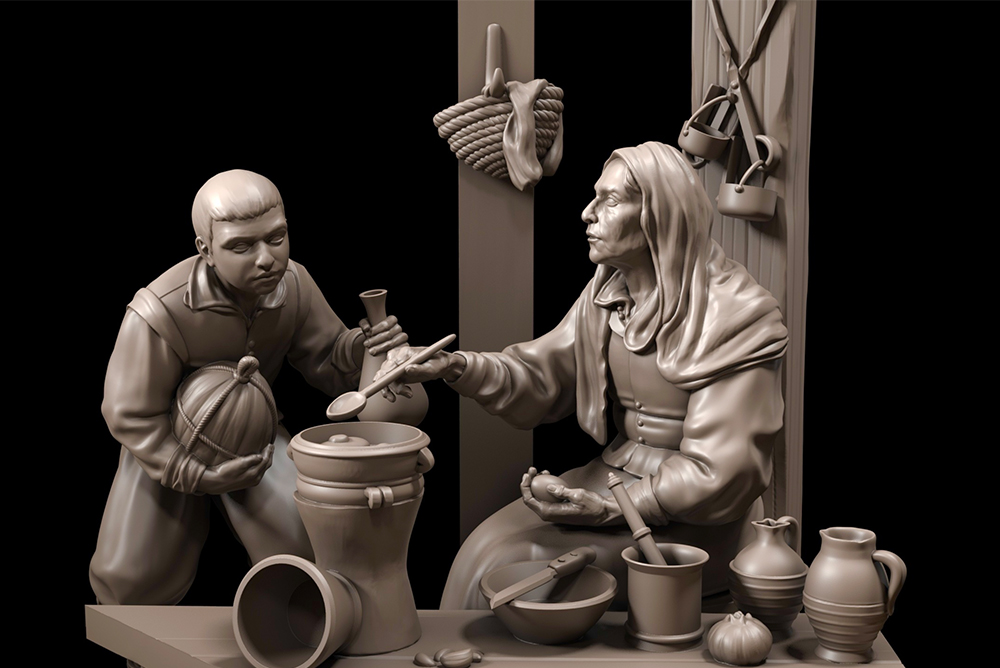 Escultura de María Esturillo inspirada en La vieja friendo huevos de Velázquez