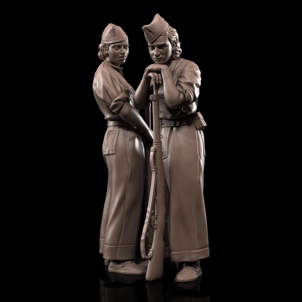 Escultura de dos milicianas realizada por María Esturillo para Avi Miniatures