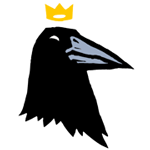 Logotipo Tomas Hijo.Emblema del cuervo Logotipo Tomas Hijo. Silueta minimalista de cuervo negro con corona dorada sobre fondo oscuro.